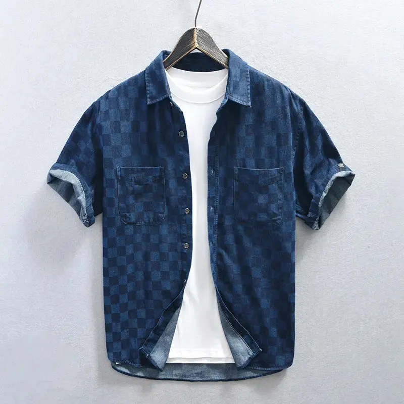 Men's Plaid Casual Denim Shirt