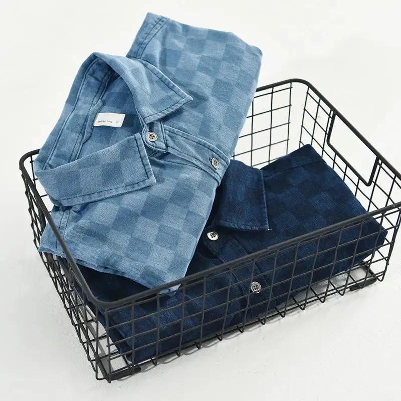 Men's Plaid Casual Denim Shirt