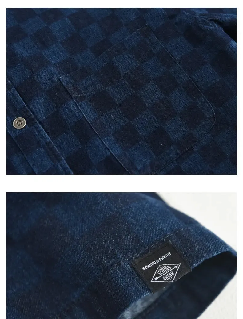 Men's Plaid Casual Denim Shirt