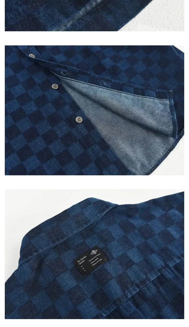 Men's Plaid Casual Denim Shirt