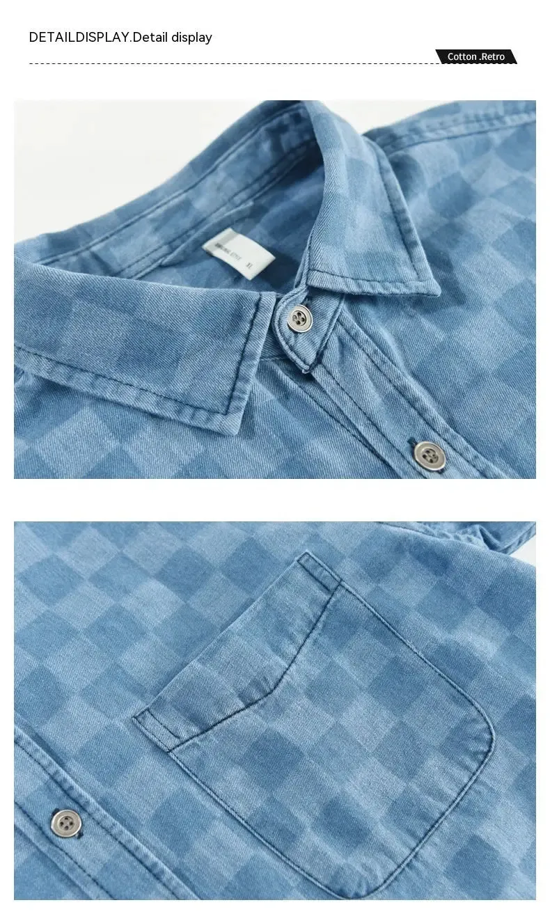 Men's Plaid Casual Denim Shirt