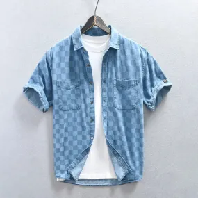 Men's Plaid Casual Denim Shirt