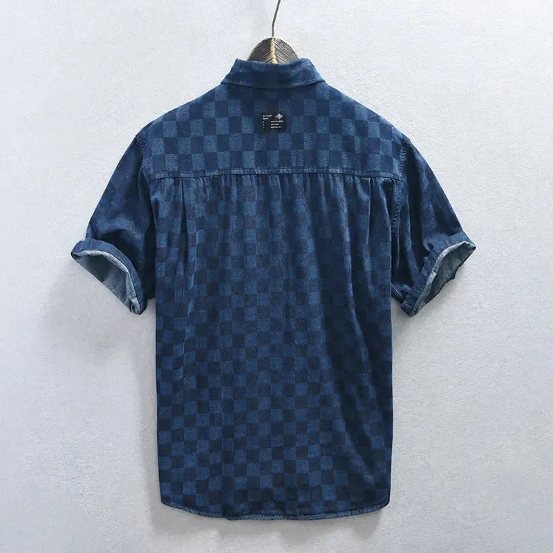 Men's Plaid Casual Denim Shirt