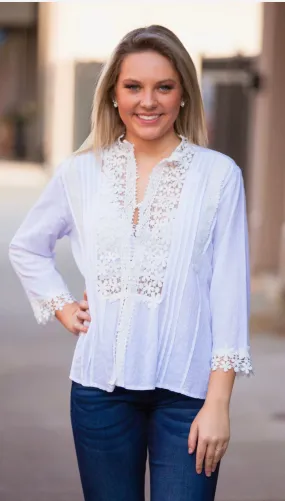 Mock Neck Button Down w/ Crochet Detail