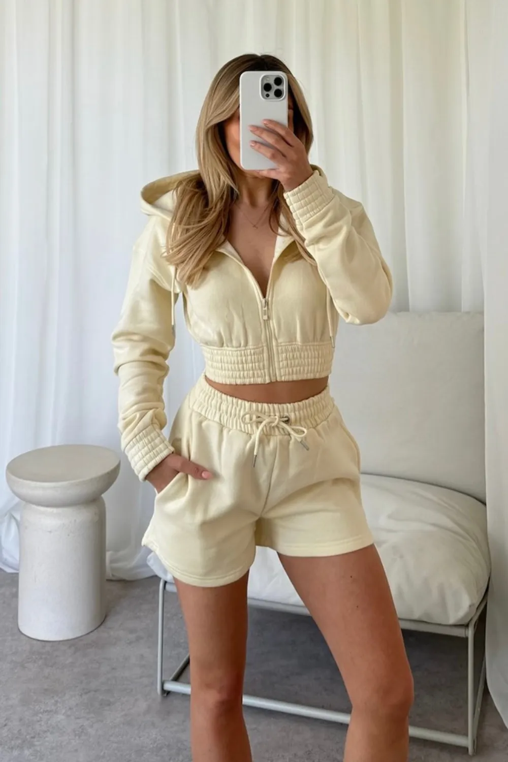 Naomi cream cropped jacket and shorts