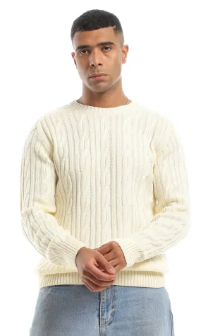 O151316 Cream Wide Ribs Slip On Acrylic Pullover