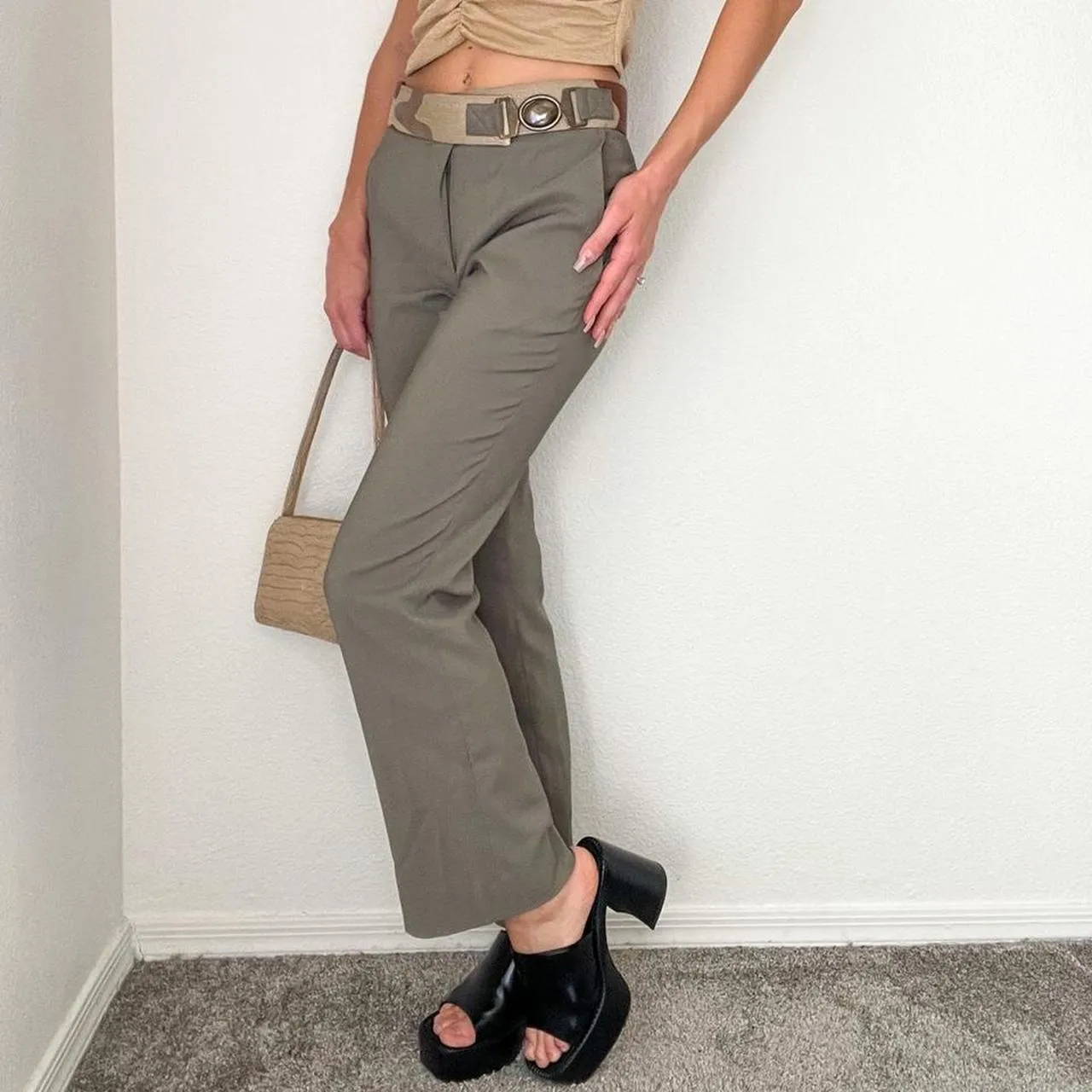 Olive Camo Belt Buckle Pants