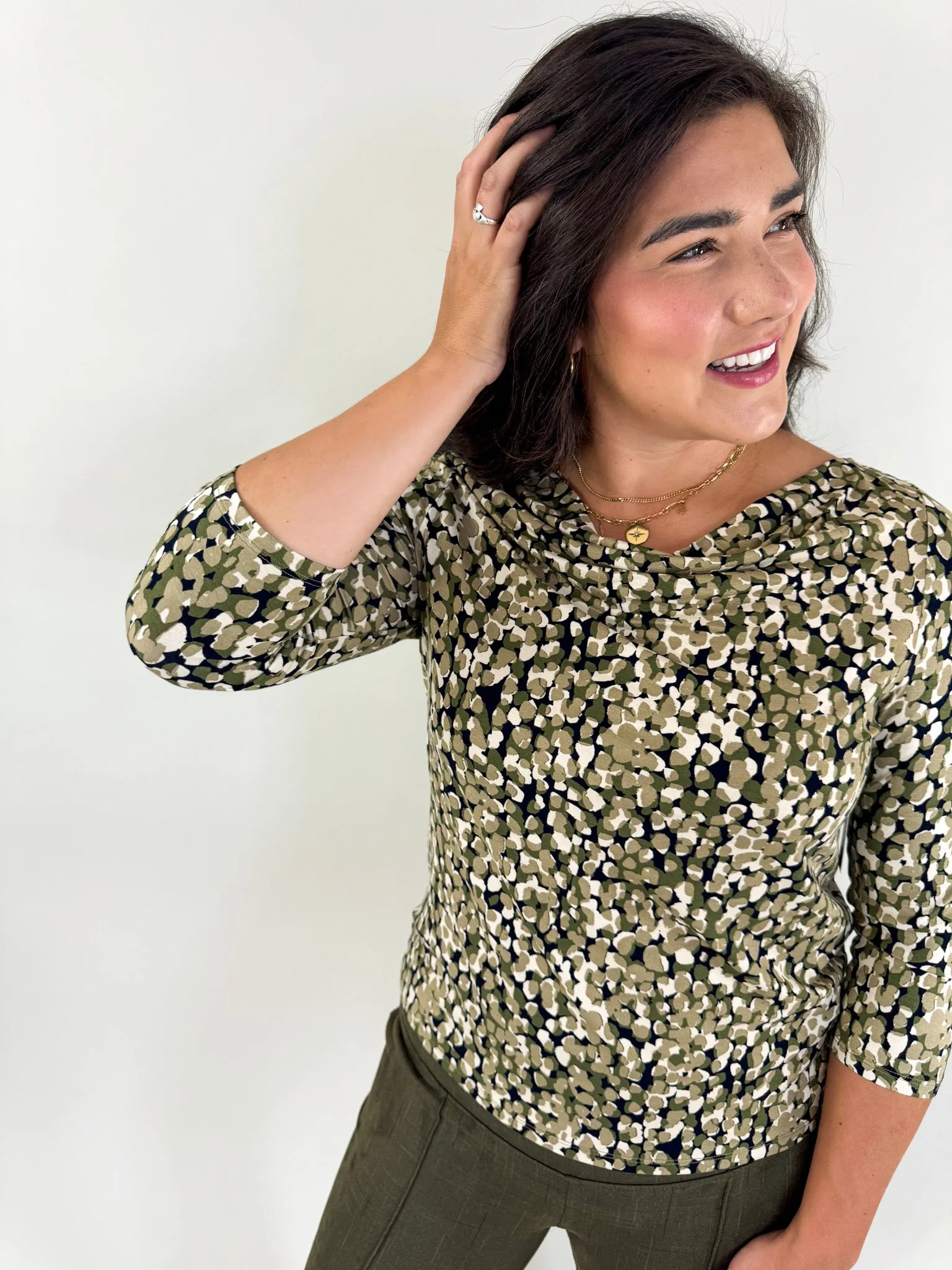 Olive Draped Neck Top