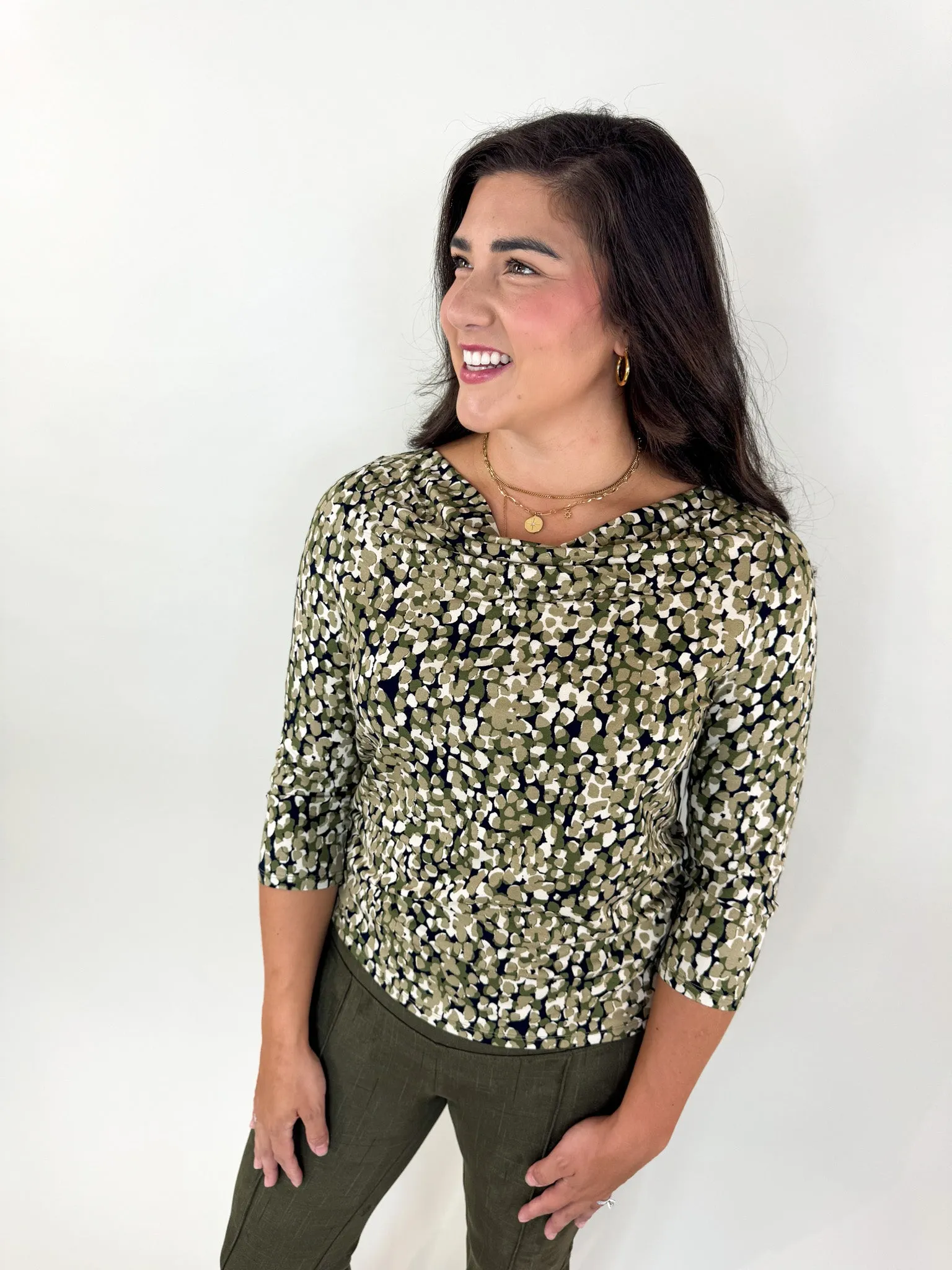 Olive Draped Neck Top