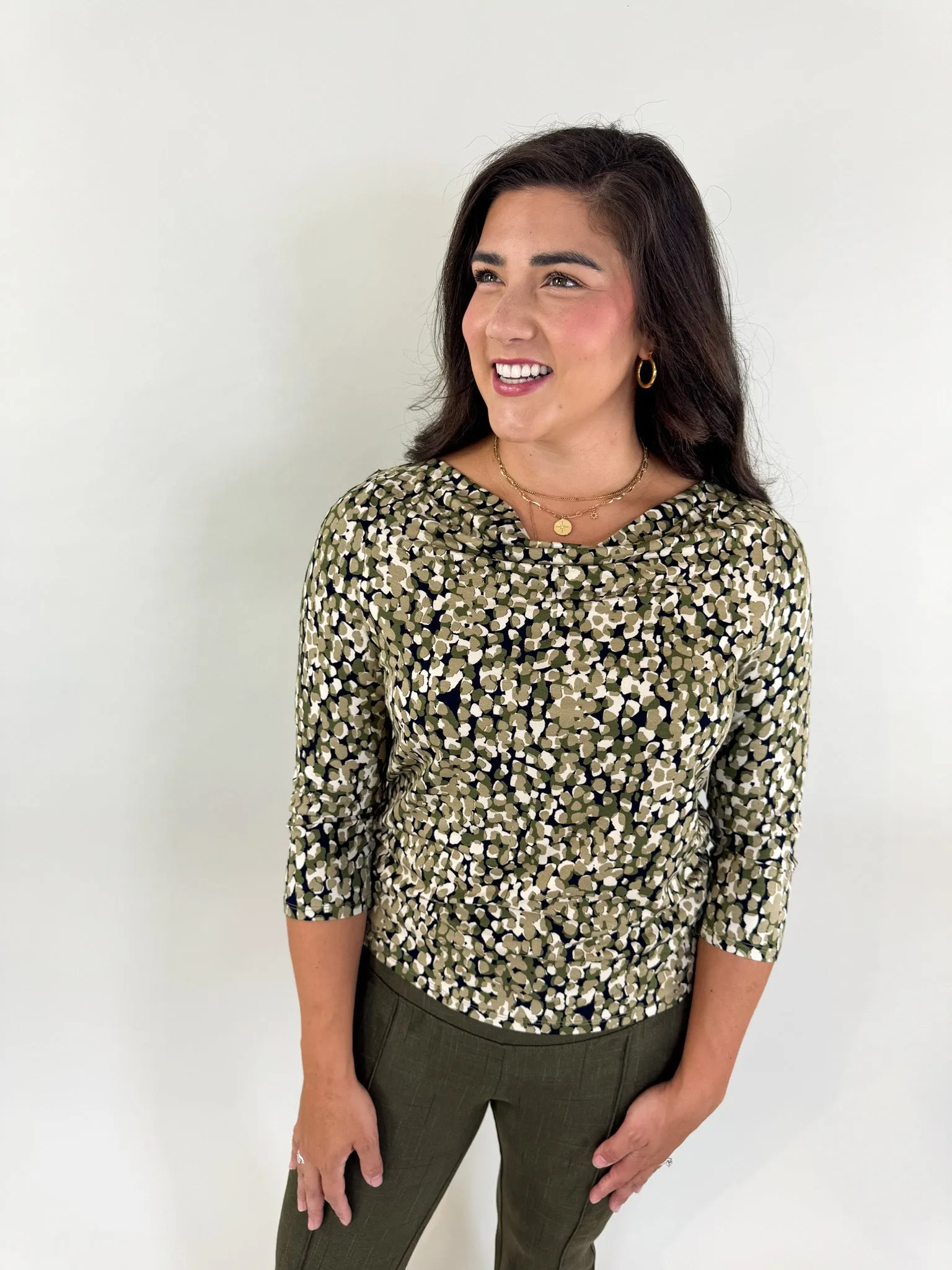Olive Draped Neck Top