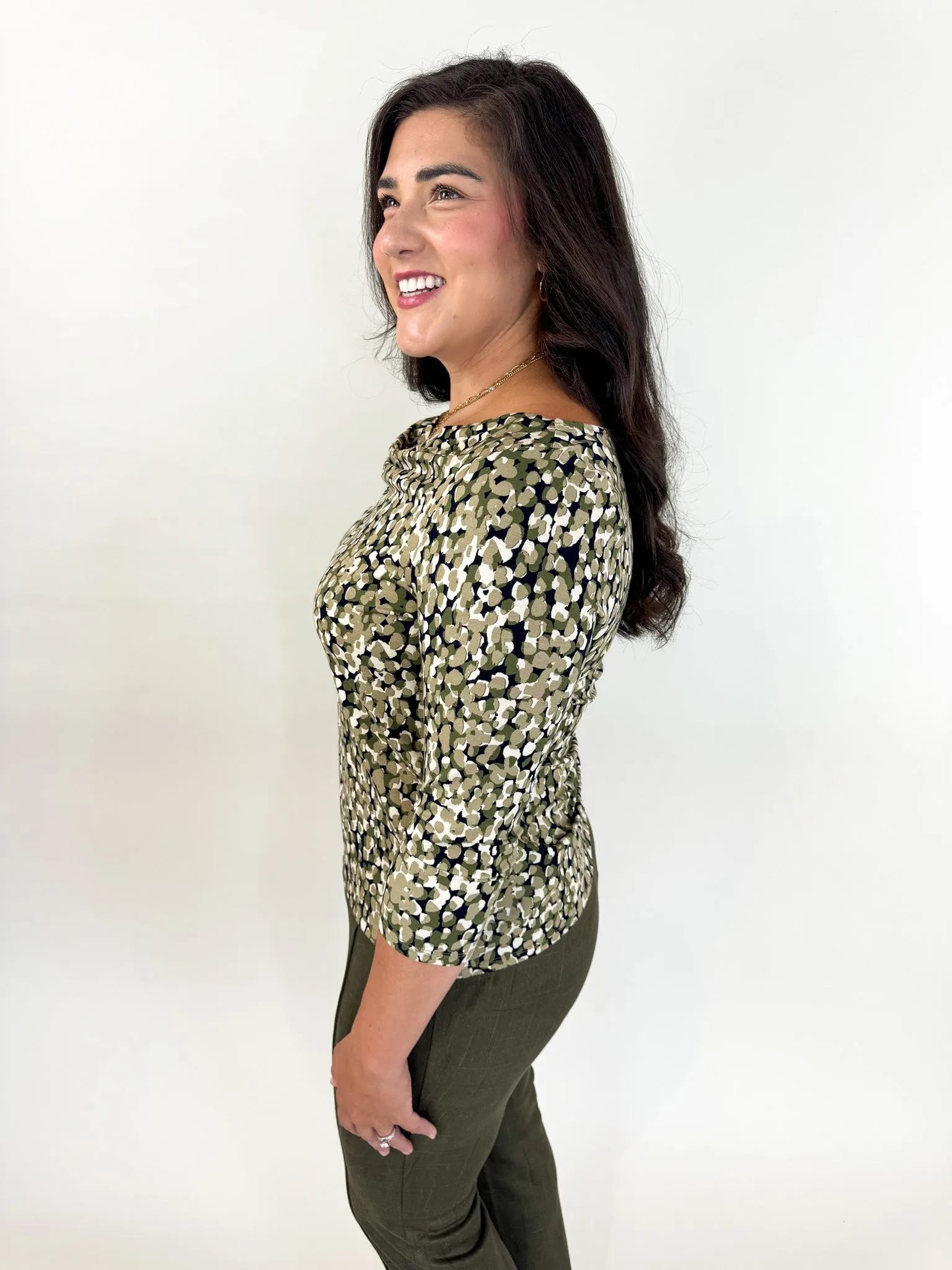 Olive Draped Neck Top