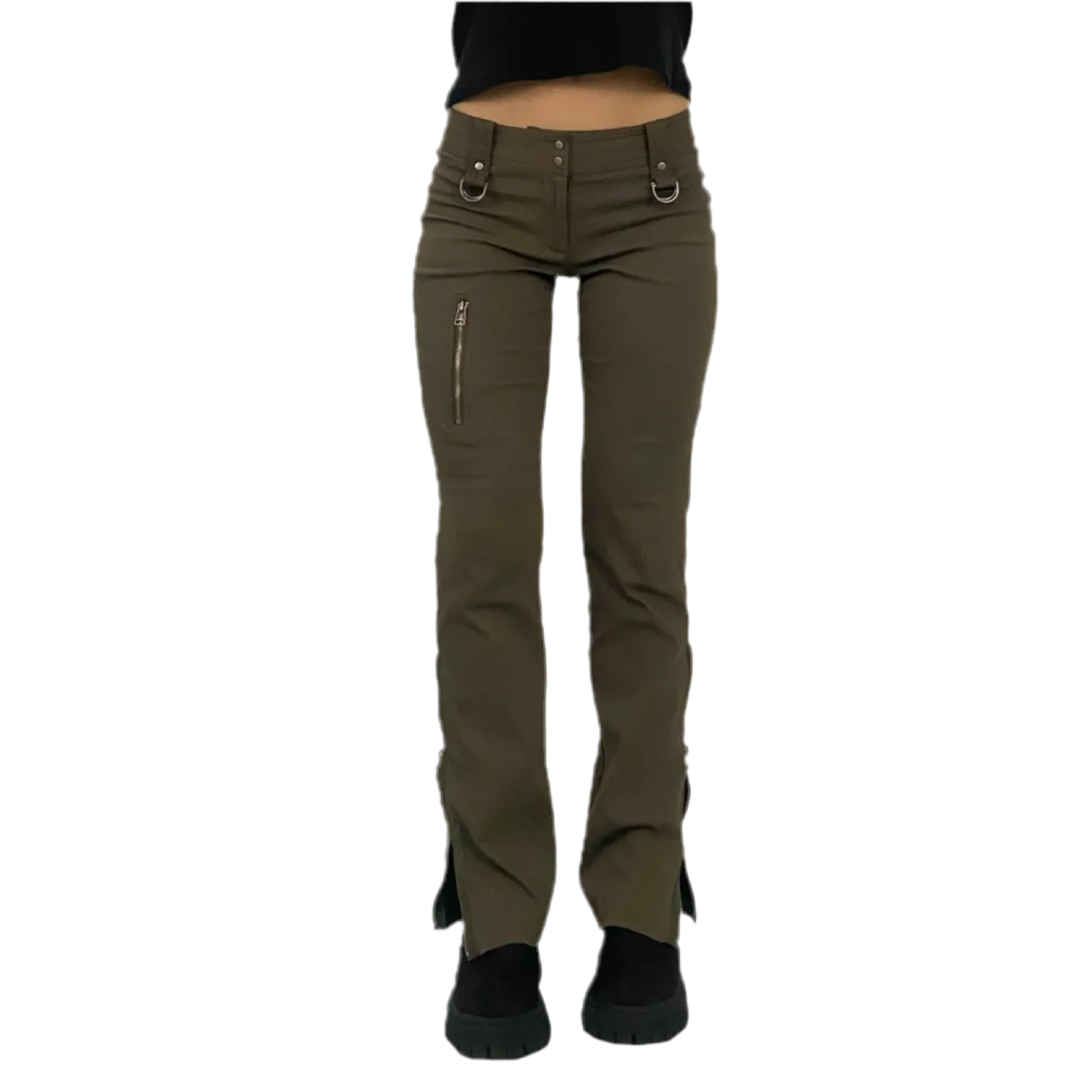 Olive Zipper Low Rise Pants (XS)