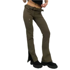 Olive Zipper Low Rise Pants (XS)