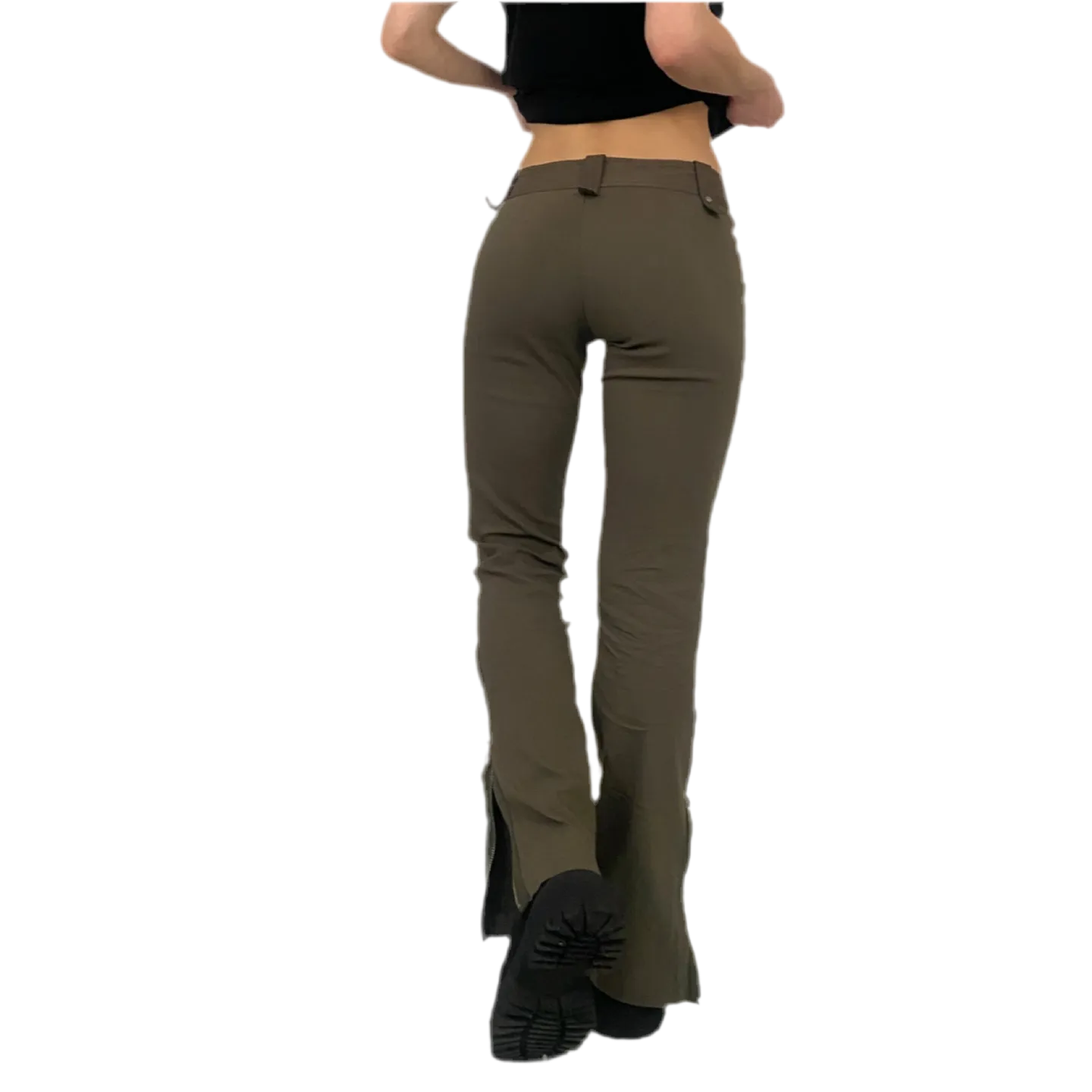 Olive Zipper Low Rise Pants (XS)