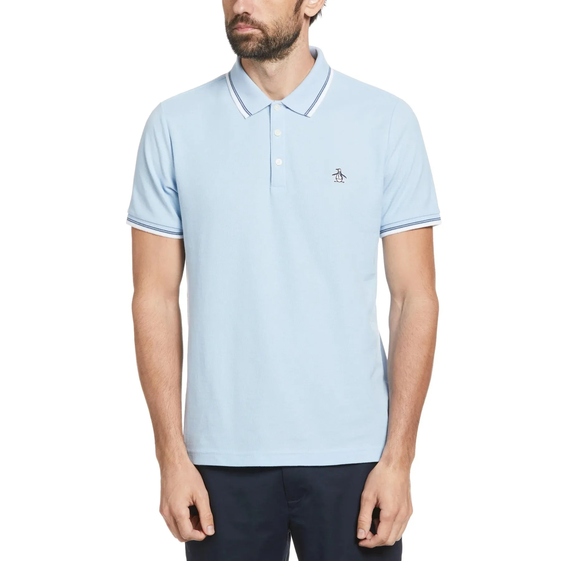 Original Penguin Tipped Sticker Pete Polo Shirt - Cerulean