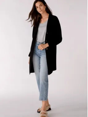 Oui T Black Boiled Wool Long Coat 77627 9990