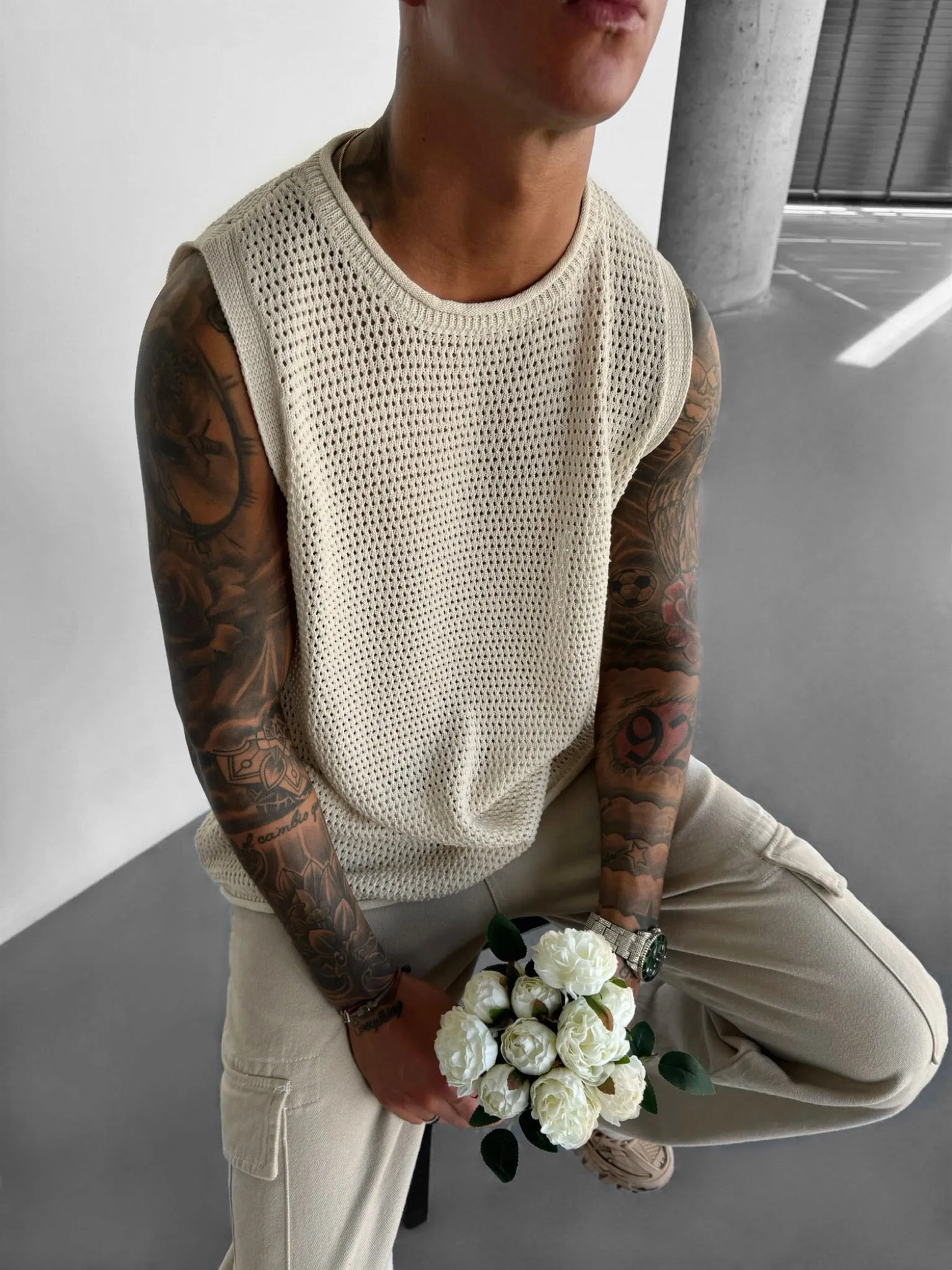 Oversize Textured Tanktop - Beige