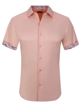 Peach men's short sleeves shirts fancy design on the sleeves
