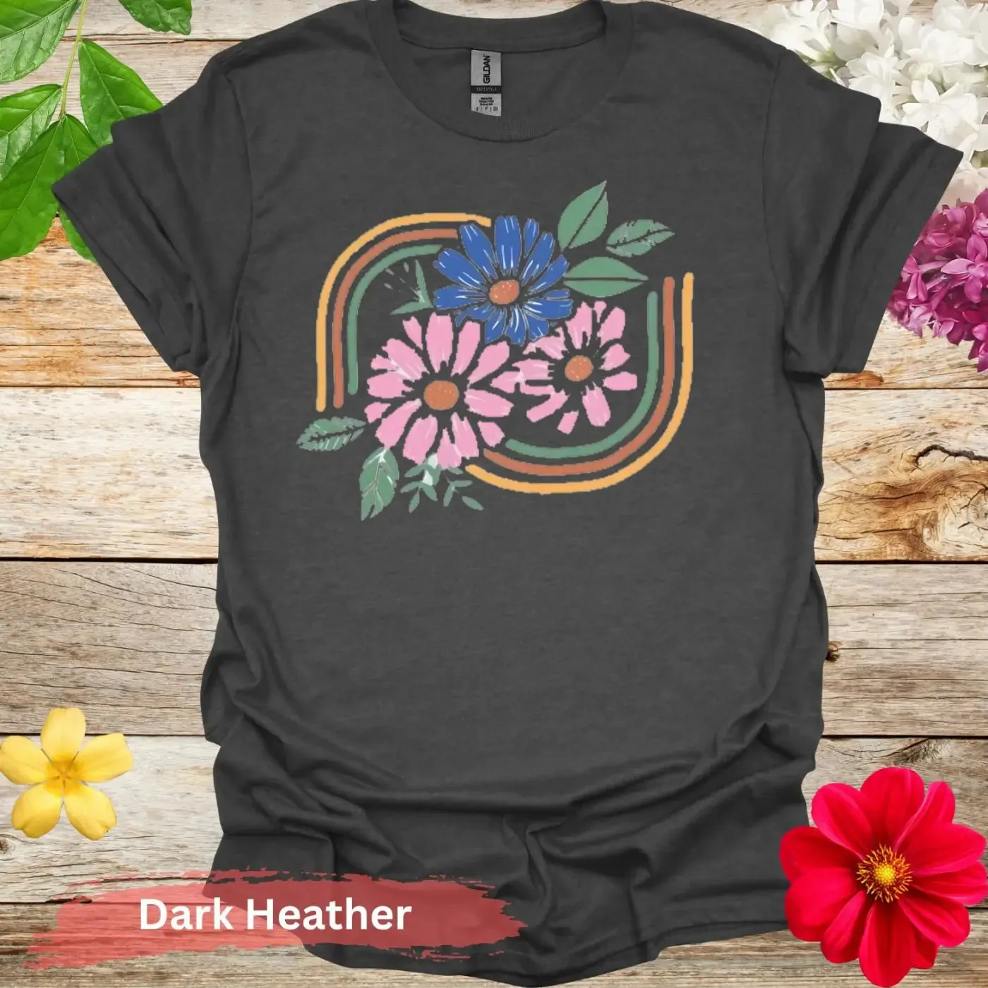 Pink and Blue Flowers Graphic T-Shirt