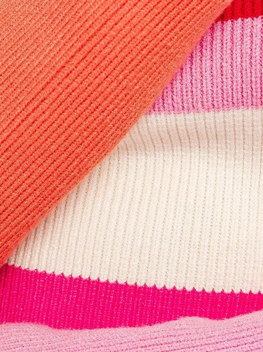 Pink Attitude Long Sleeve Color Stripe Stripe Knit Crop Top