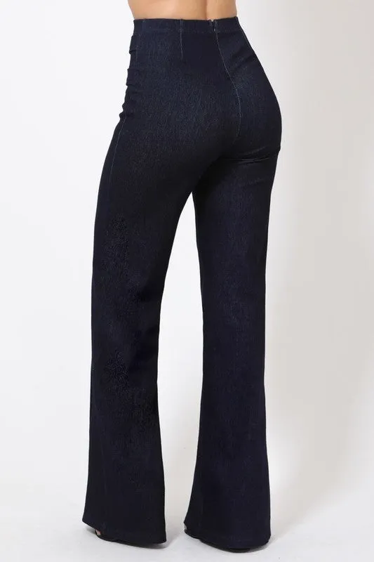 Plain Button Detail Jean Pants