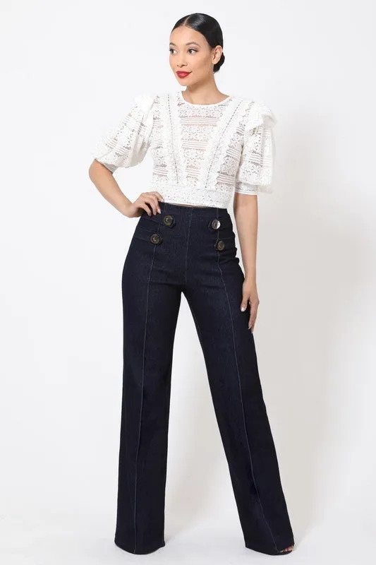 Plain Button Detail Jean Pants