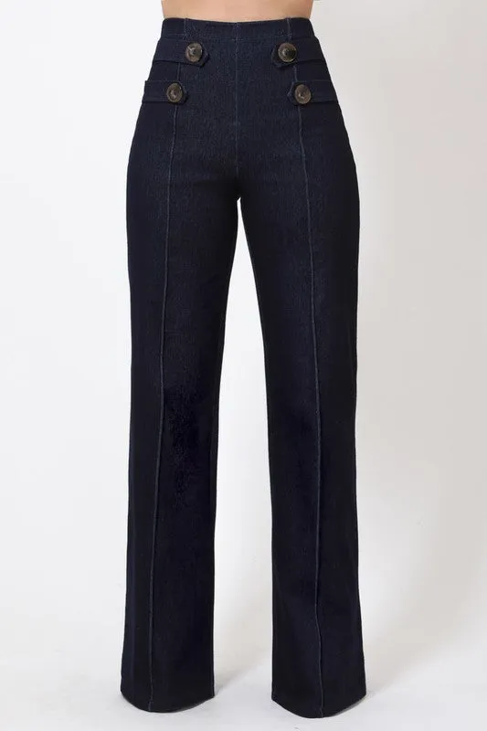 Plain Button Detail Jean Pants
