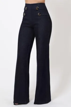 Plain Button Detail Jean Pants