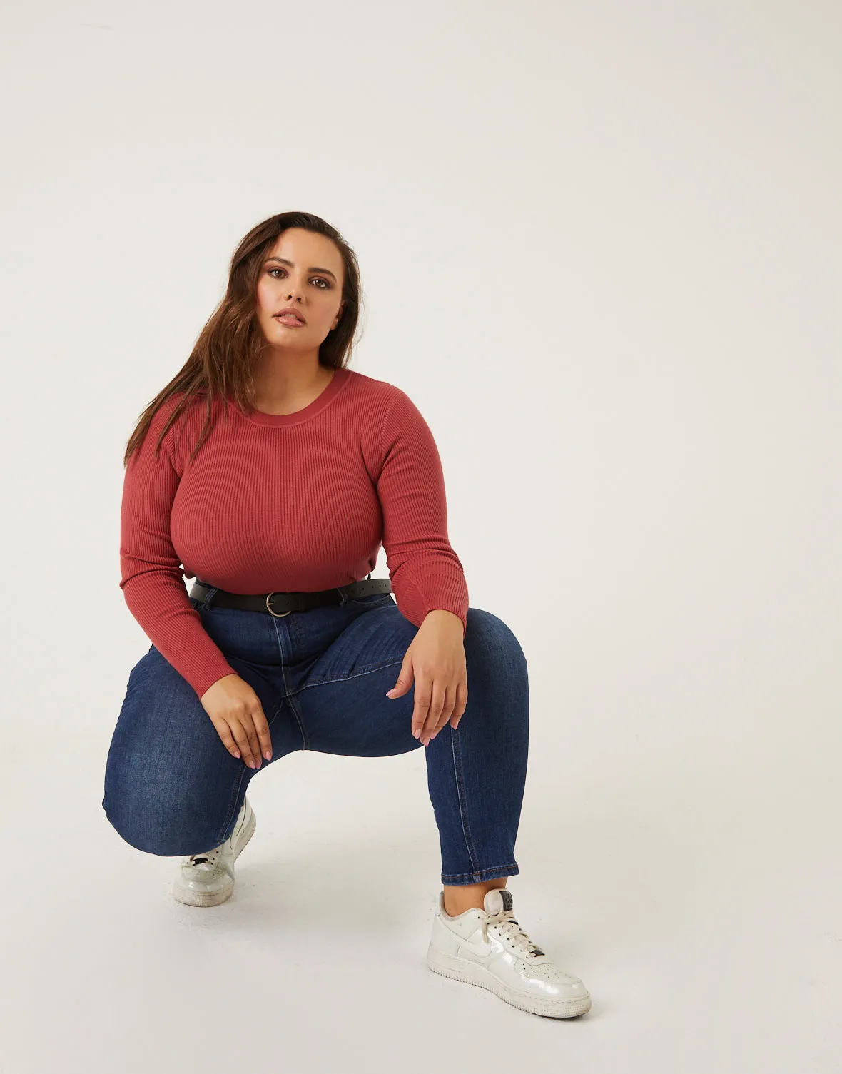 Plus Size Ribbed Long Sleeve Top