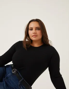 Plus Size Ribbed Long Sleeve Top