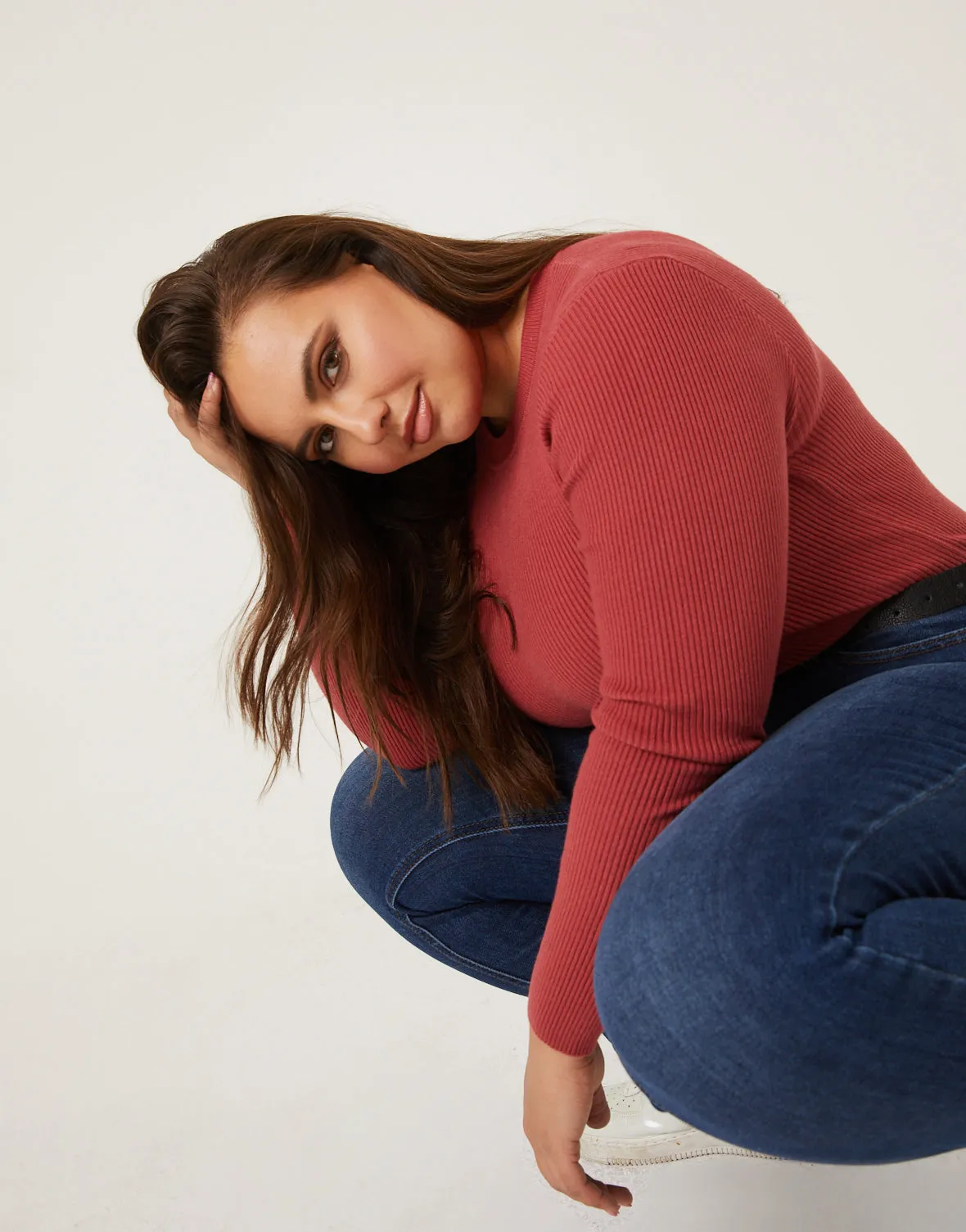 Plus Size Ribbed Long Sleeve Top