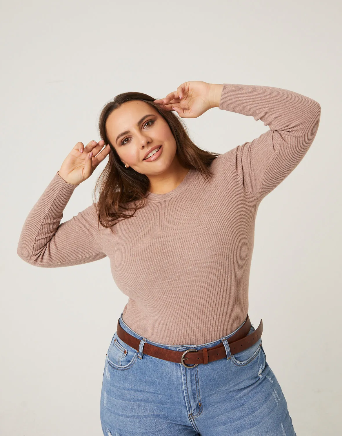 Plus Size Ribbed Long Sleeve Top