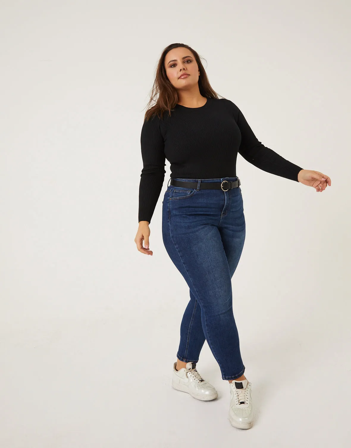 Plus Size Ribbed Long Sleeve Top