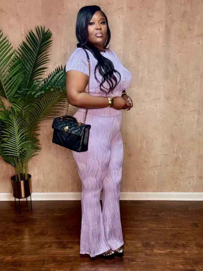 PRETTY PLEATED FLARE PANTS SET (Lilac)