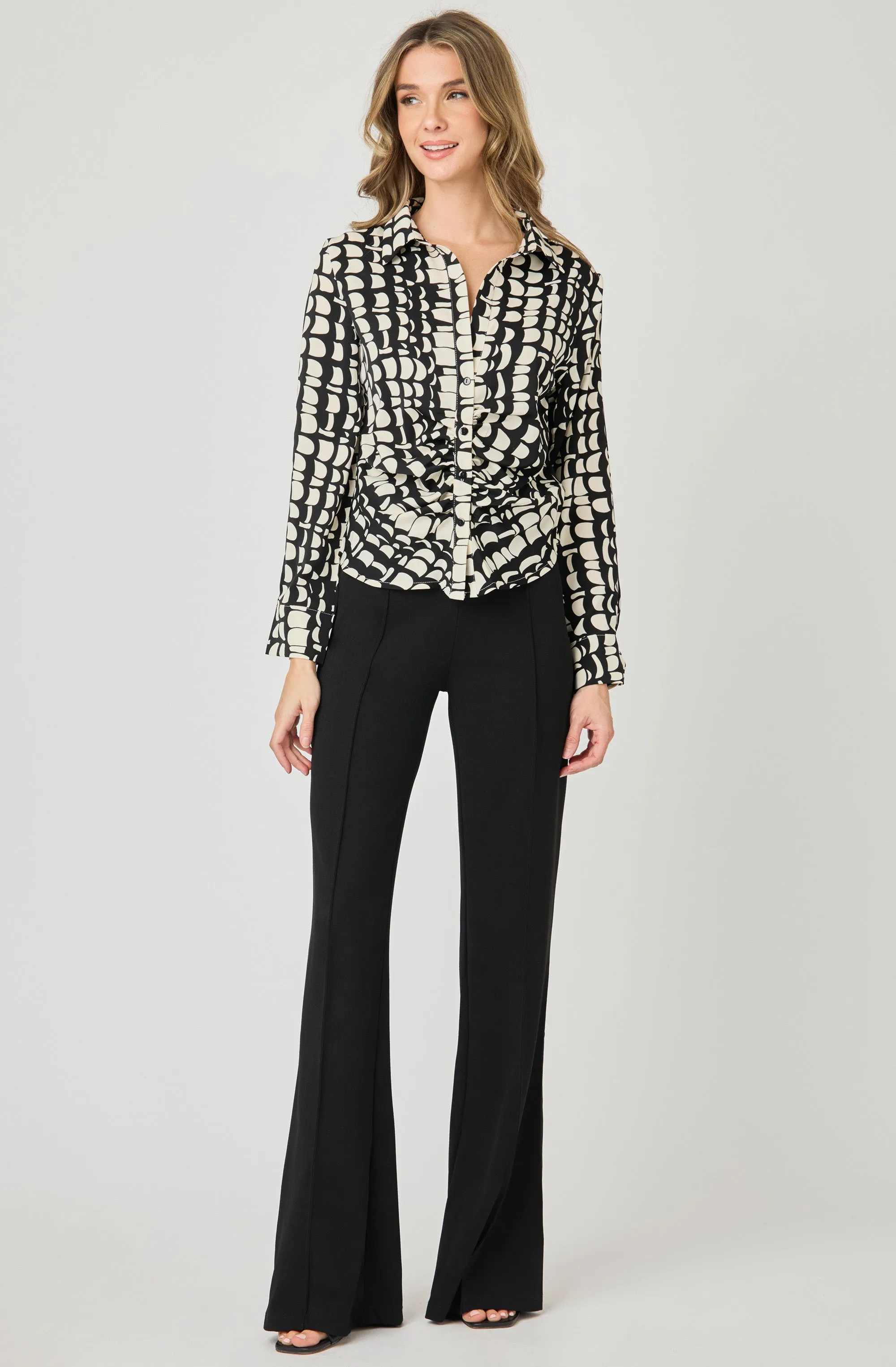 Printed Blouse with Ruched Front