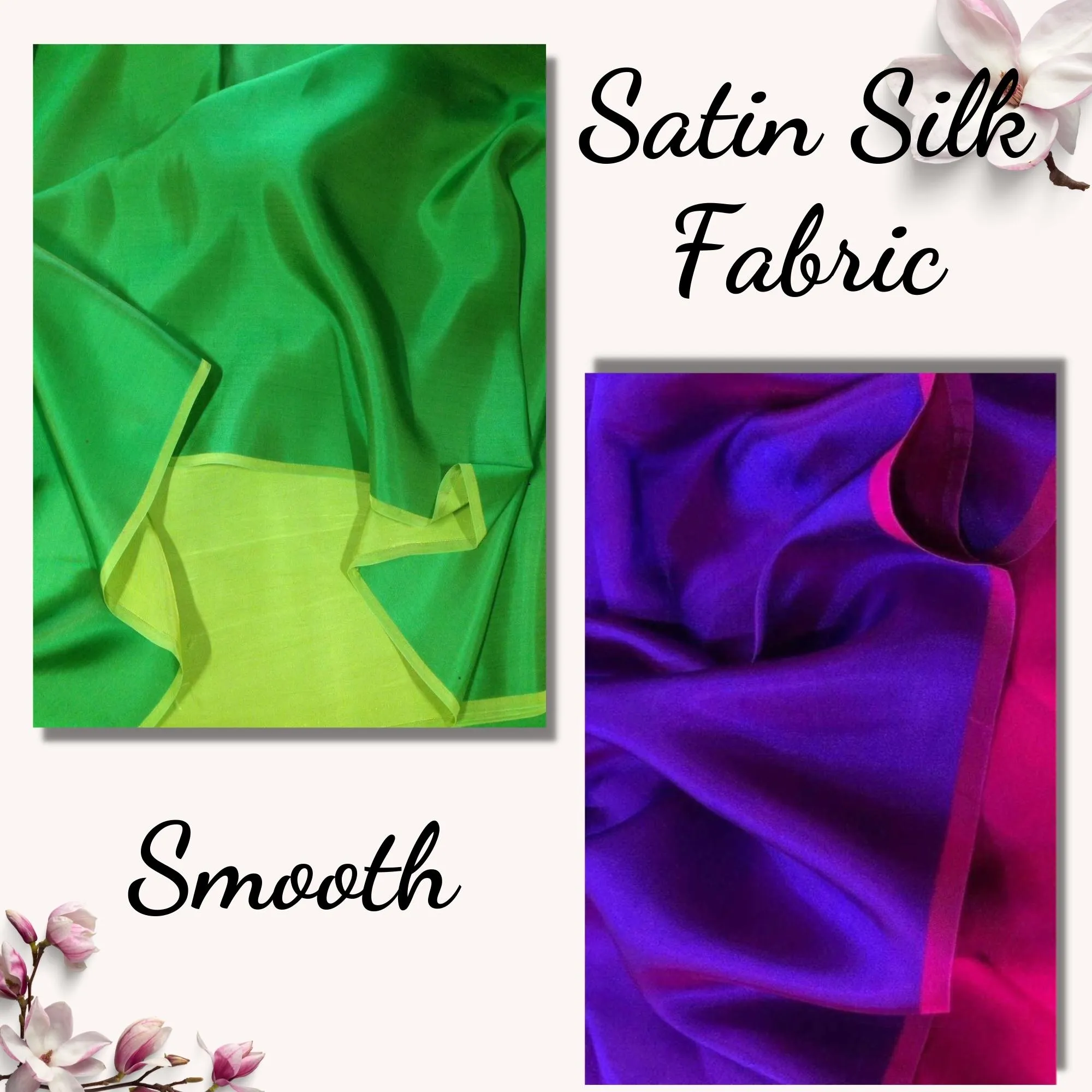 PURE MULBERRY SILK fabric by the yard – Blue, Green, Purple silk satin fabric – 19mm - Organic fiber - Gift for women