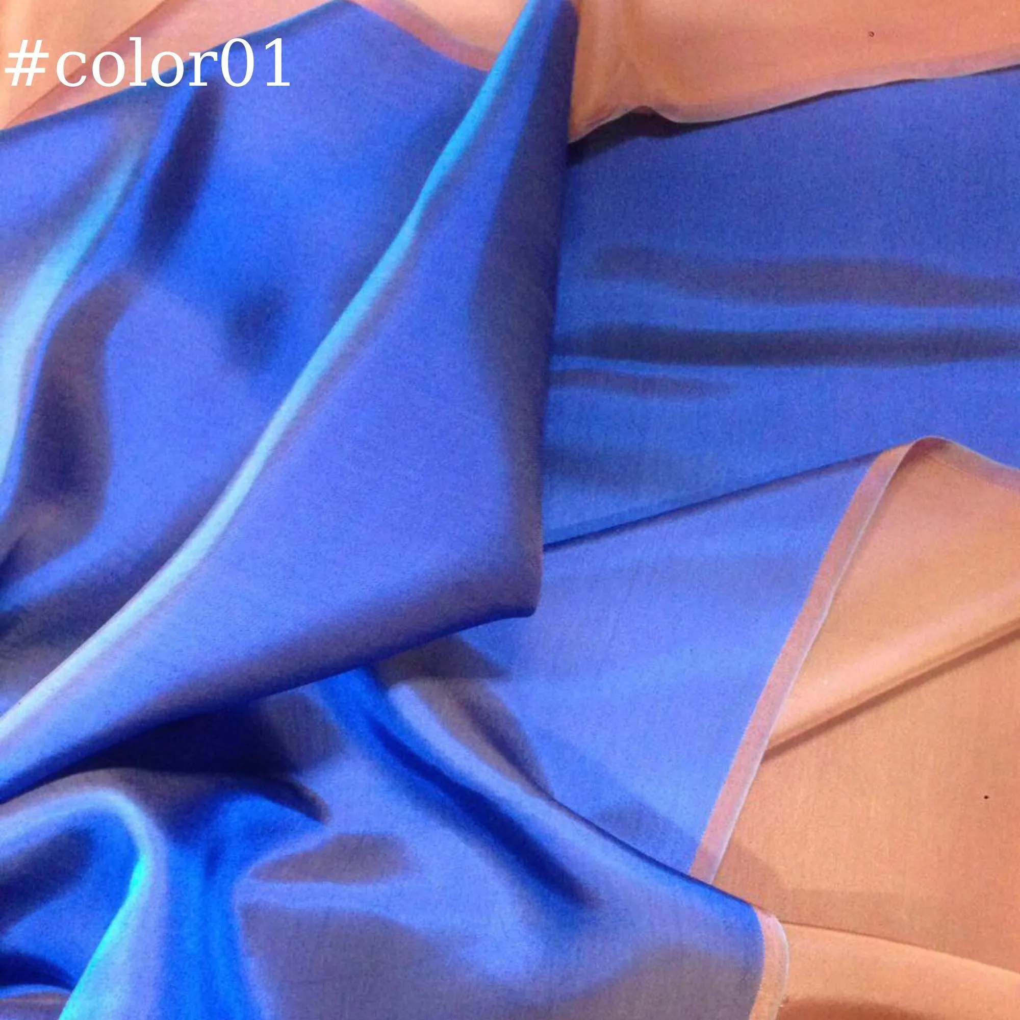 PURE MULBERRY SILK fabric by the yard – Blue, Green, Purple silk satin fabric – 19mm - Organic fiber - Gift for women