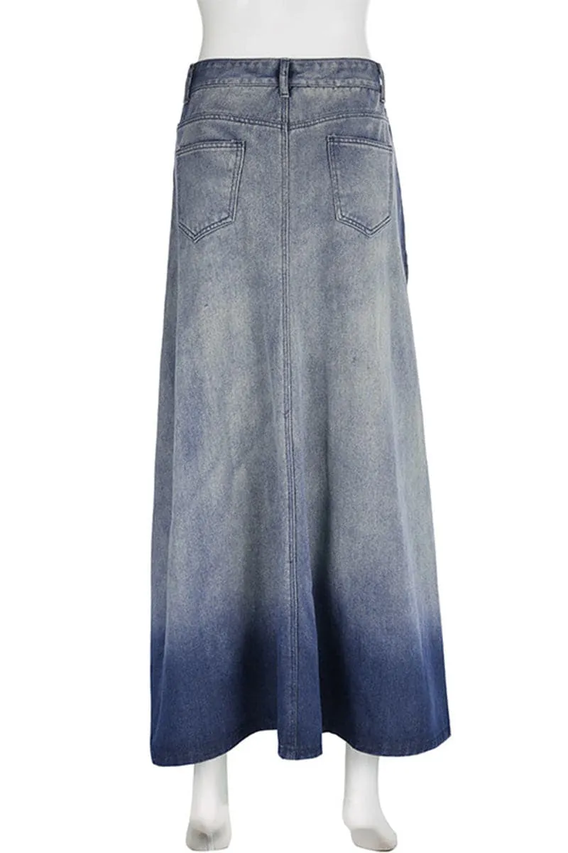 QA447 Split Denim Long Skirt