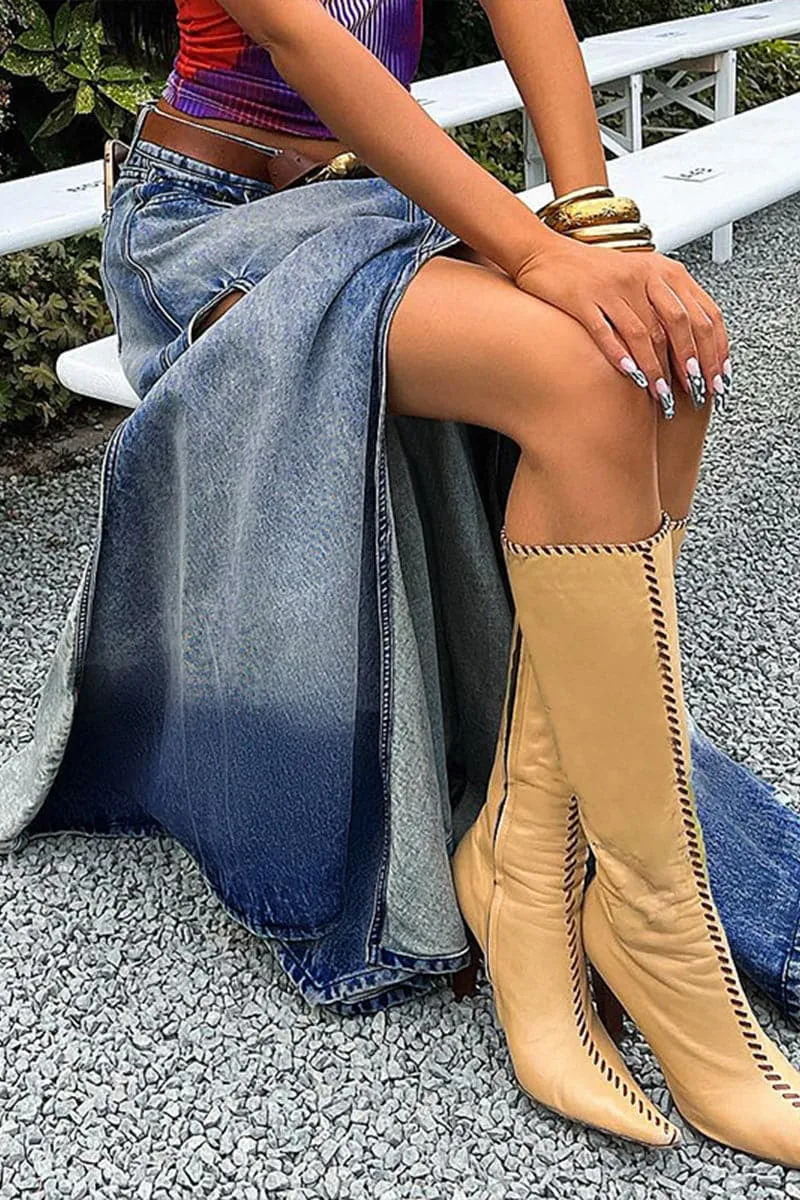 QA447 Split Denim Long Skirt