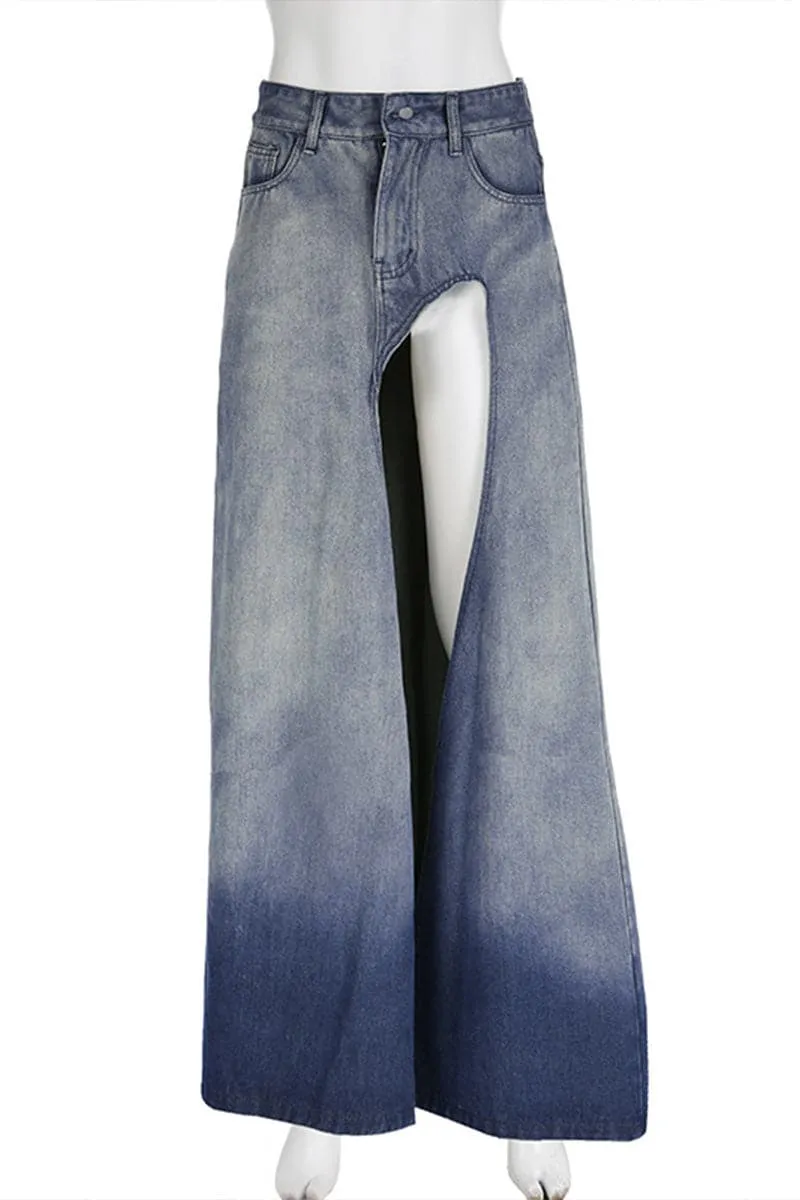 QA447 Split Denim Long Skirt