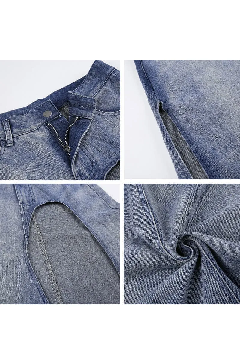 QA447 Split Denim Long Skirt