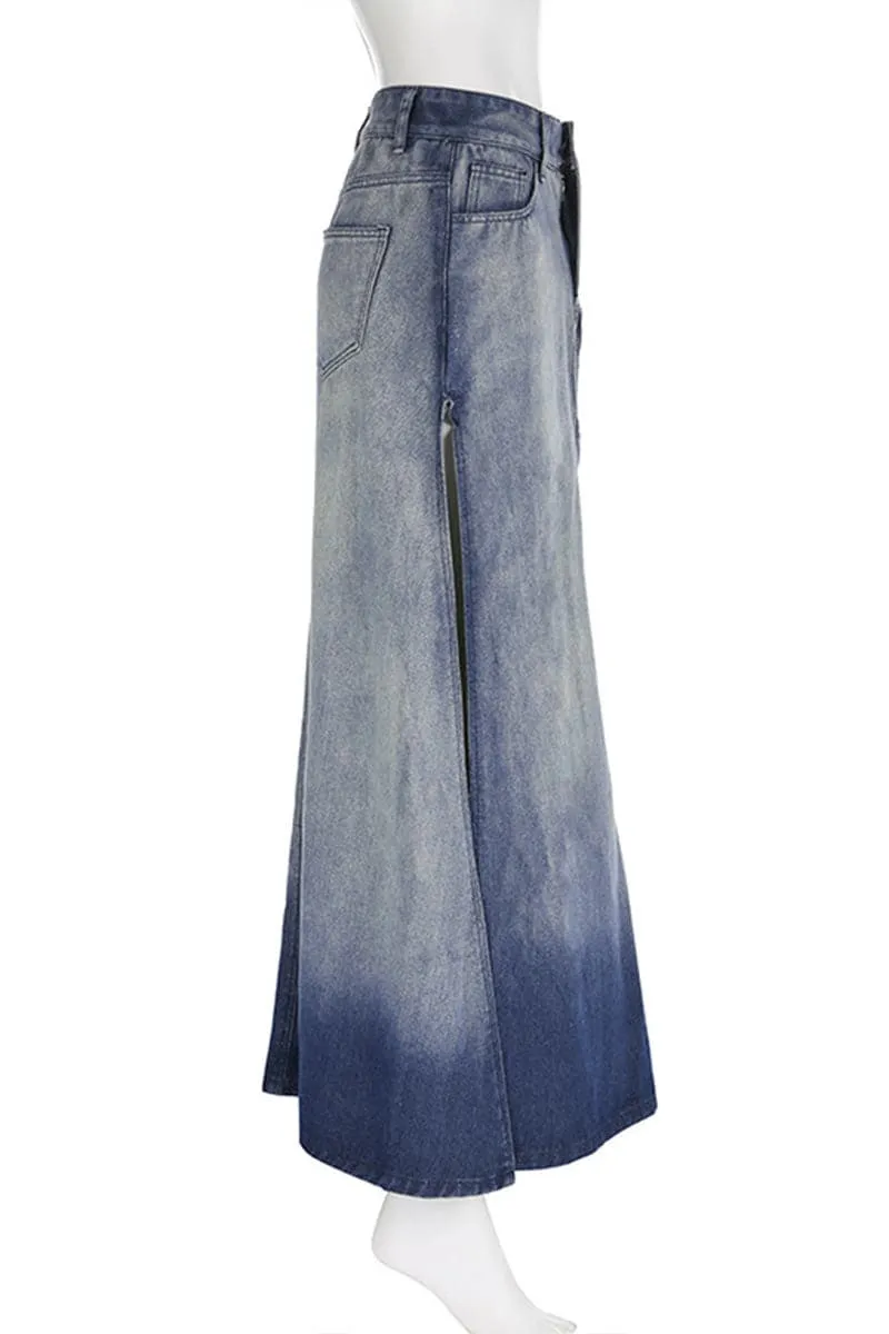 QA447 Split Denim Long Skirt