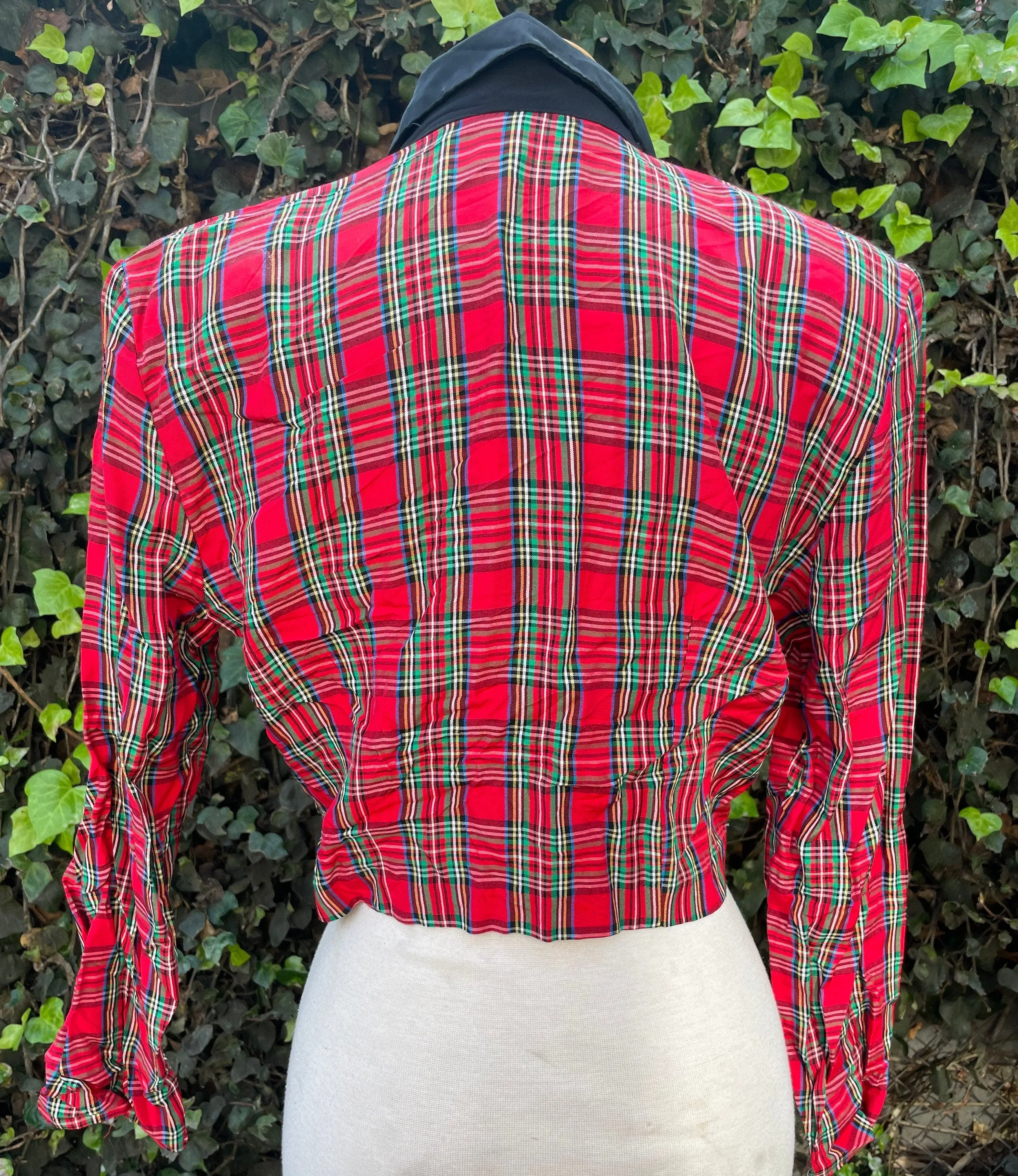 Rampage 1990’s Red Tartan Plaid Double Breasted Button Crop Blazer Jacket