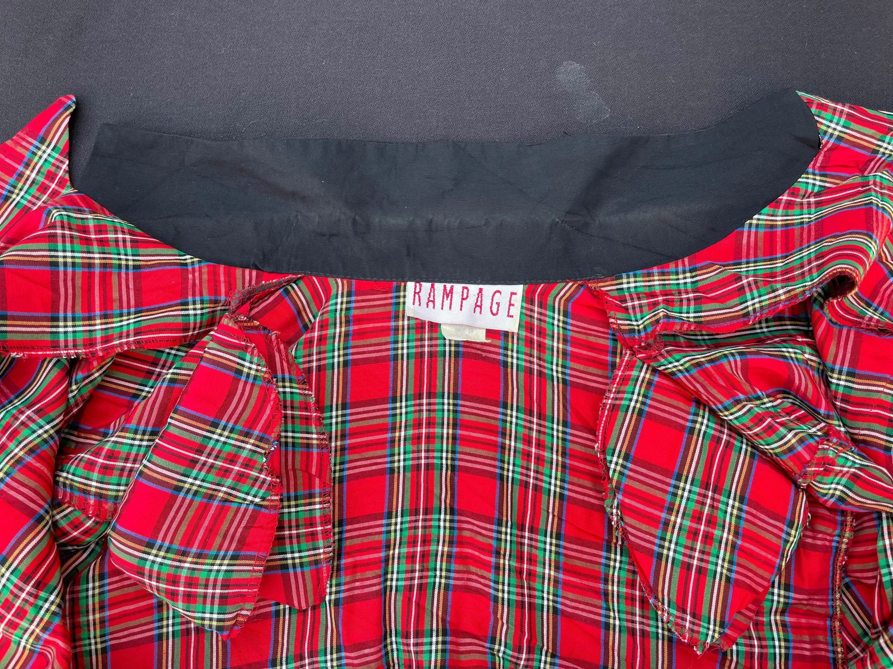 Rampage 1990’s Red Tartan Plaid Double Breasted Button Crop Blazer Jacket