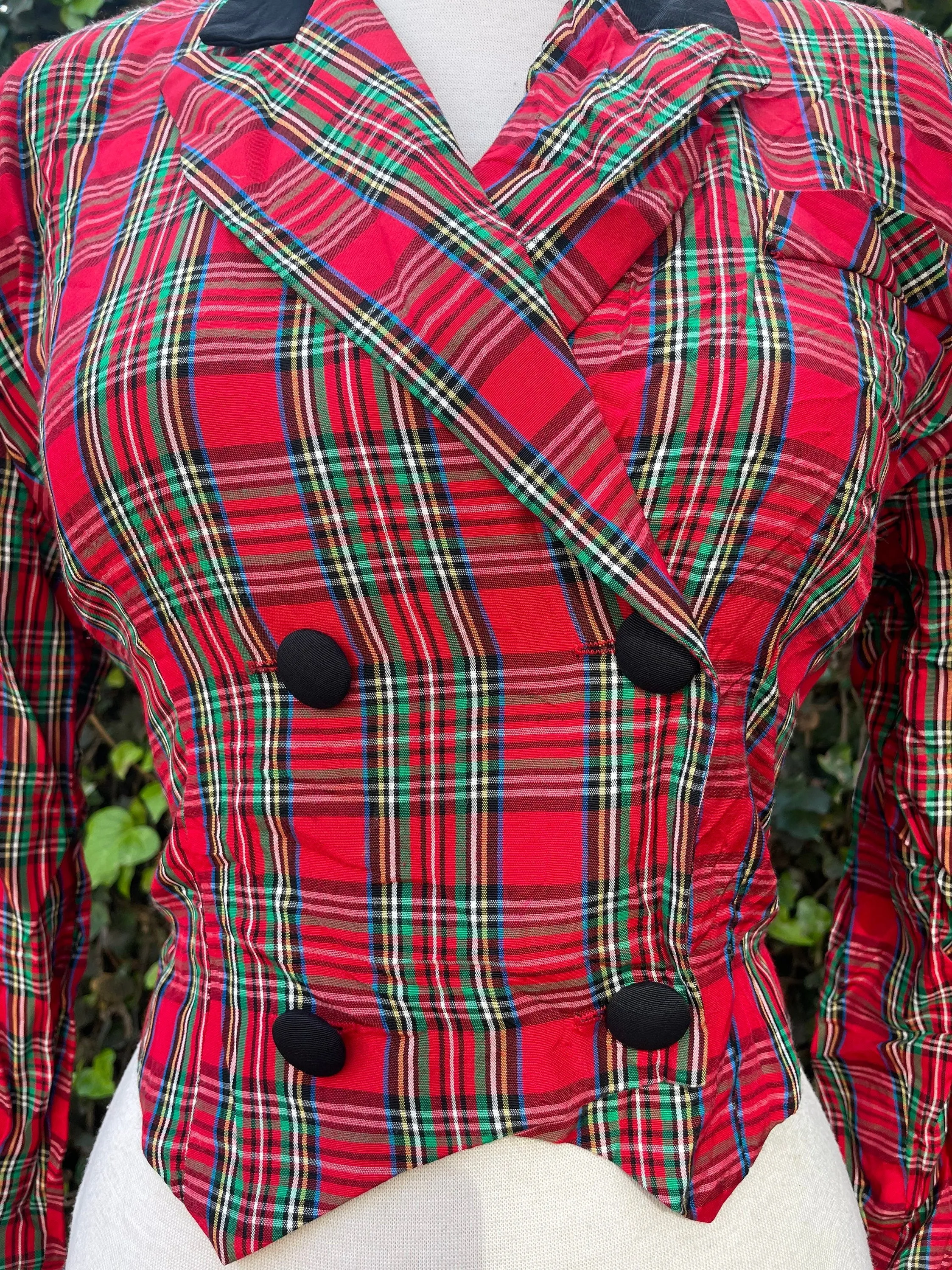 Rampage 1990’s Red Tartan Plaid Double Breasted Button Crop Blazer Jacket