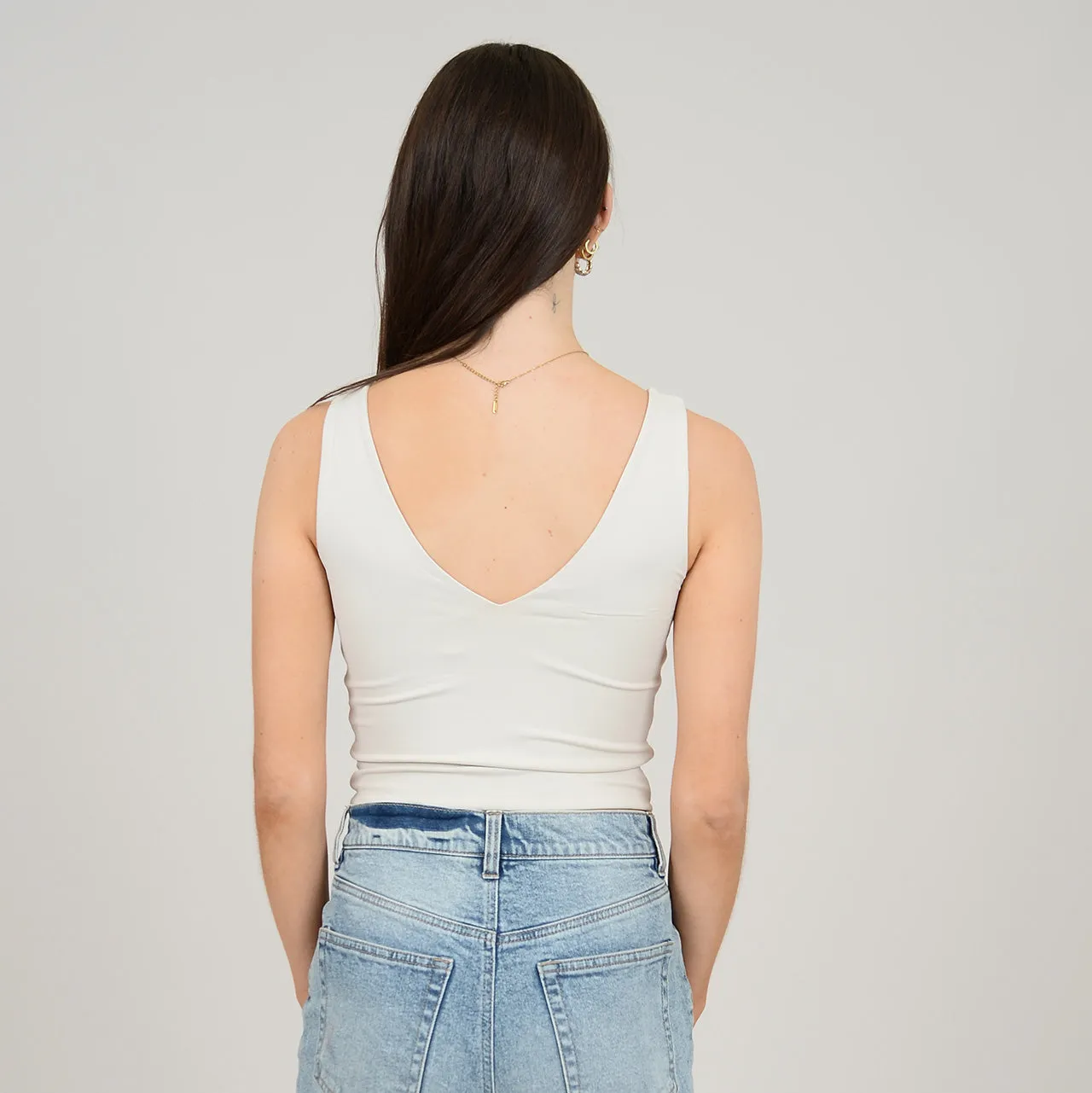 RD STYLE SEDOND SKIN WOMEN'S VALENTINA DOUBLE V-NECK CROP TANK TANK-CHAMPAGNE