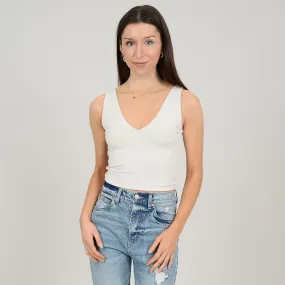 RD STYLE SEDOND SKIN WOMEN'S VALENTINA DOUBLE V-NECK CROP TANK TANK-CHAMPAGNE