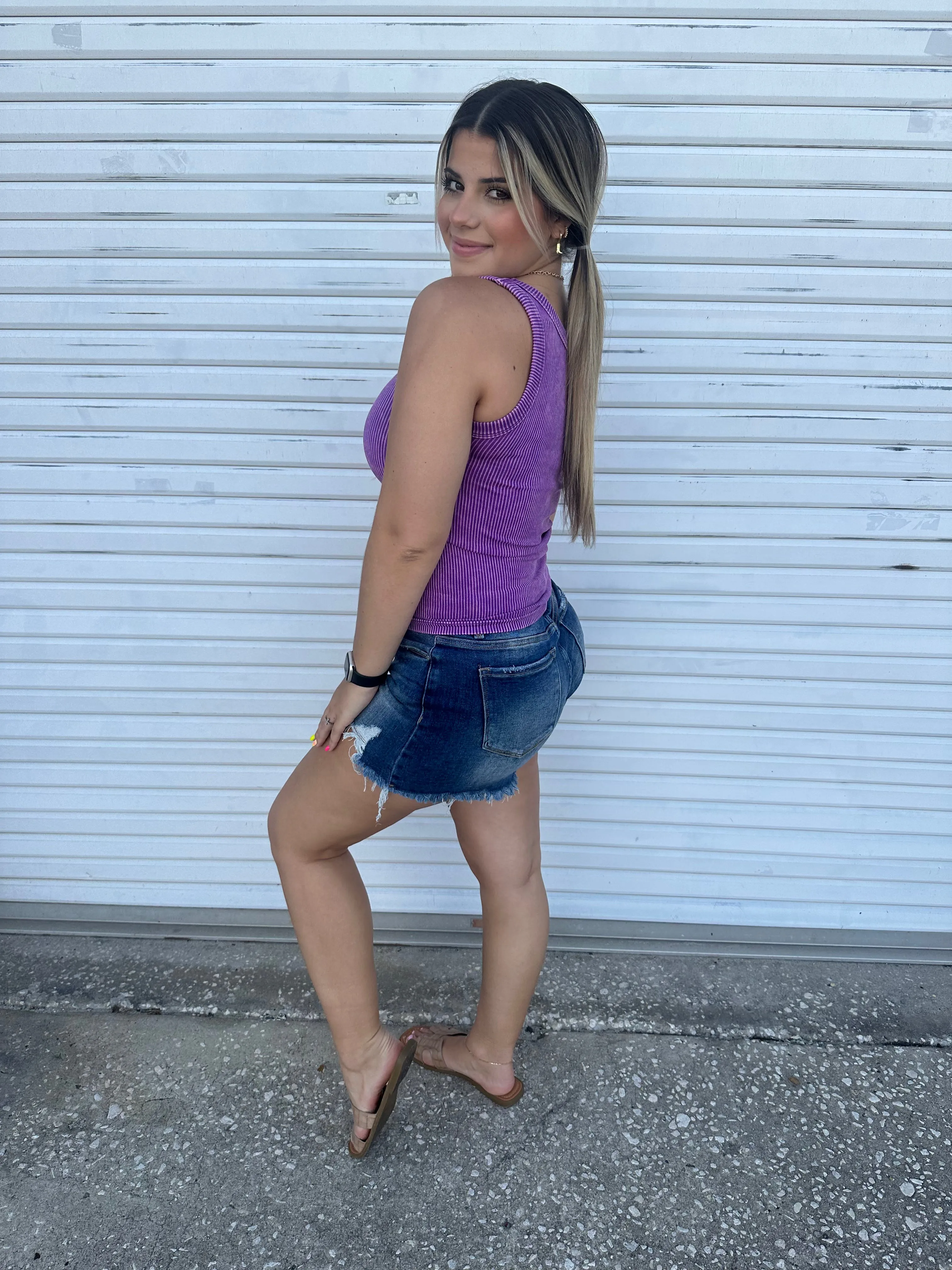 Regina Ribbed Tank -Purple