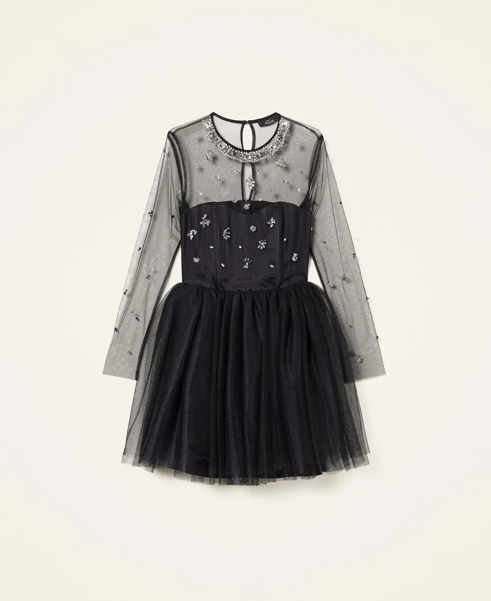 SATIN AND TULLE DRESS WITH HANDMADE EMBROIDERY BY TWIN SET FALL 24