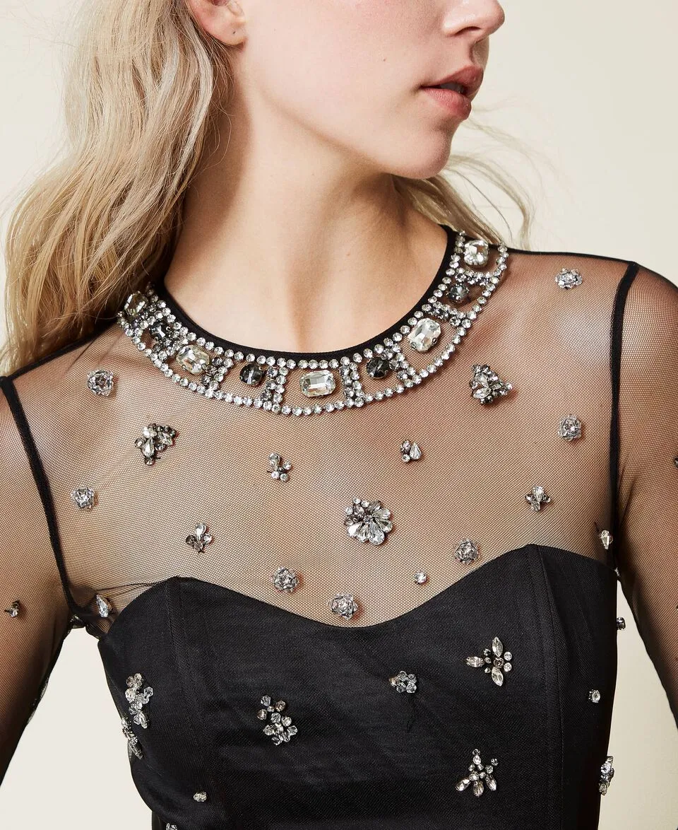 SATIN AND TULLE DRESS WITH HANDMADE EMBROIDERY BY TWIN SET FALL 24